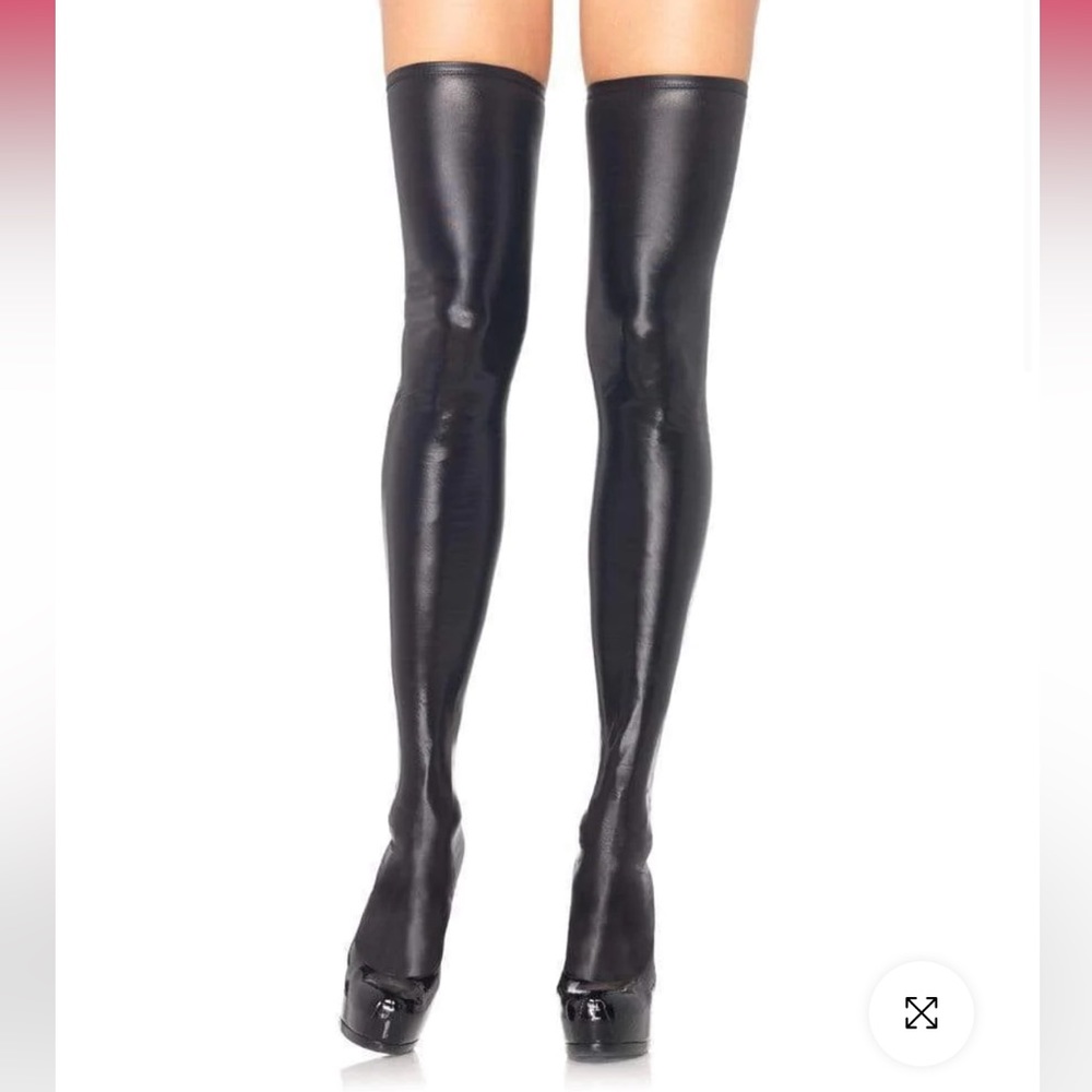 Black Liquid Look Faux Leather Leg Avenue Thigh High Leggings